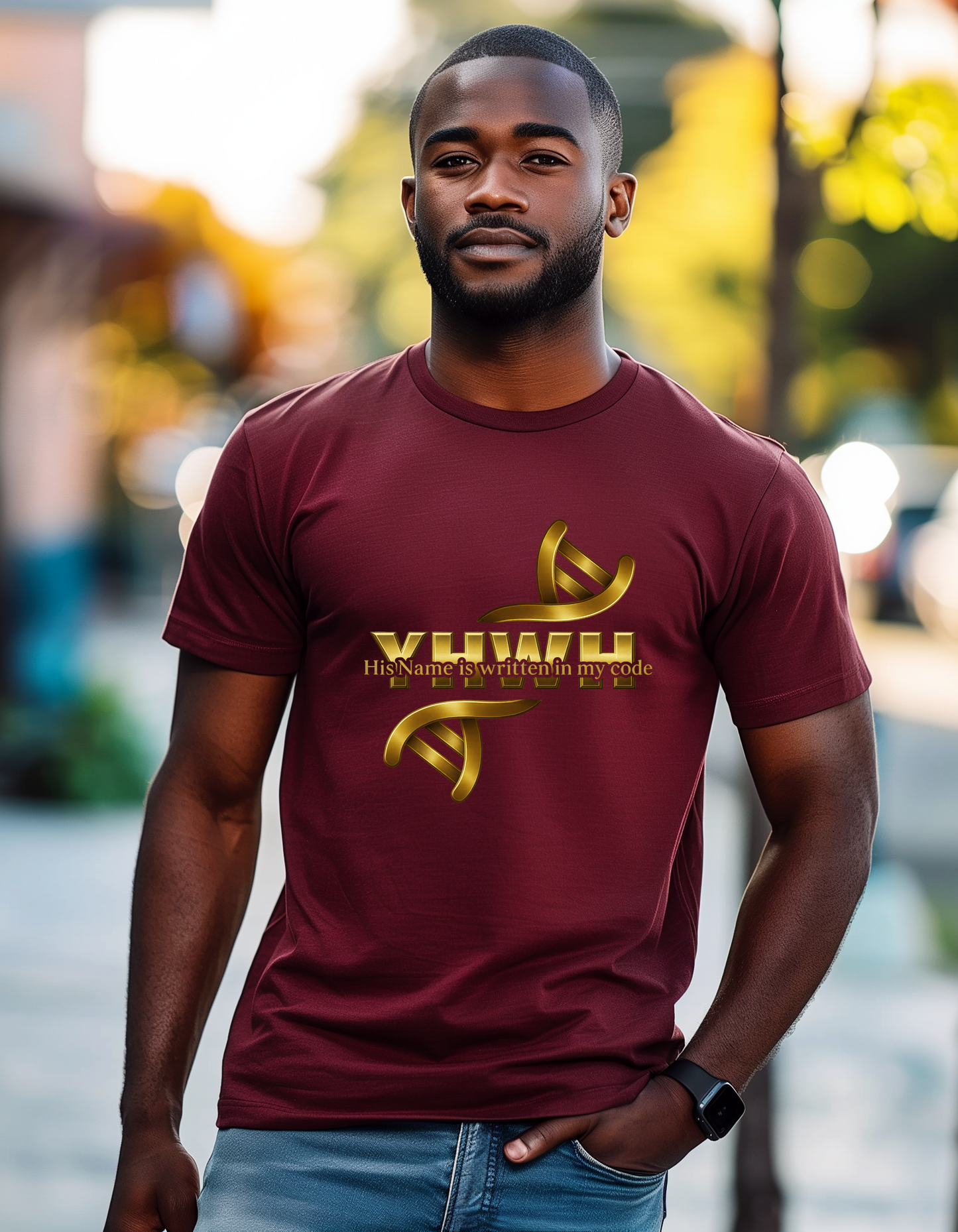 YHWH – His Name Is Written in My Code | Christian DNA Design Tee