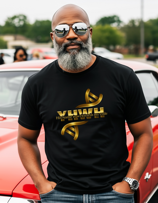 YHWH – His Name Is Written in My Code | Christian DNA Design Tee