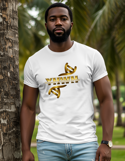 YHWH – His Name Is Written in My Code | Christian DNA Design Tee